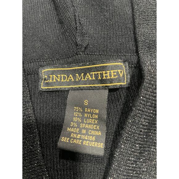 Linda Matthews Hooded Sweater Tunic Length Womens Sz Small Metallic Thread Black - Picture 7 of 11